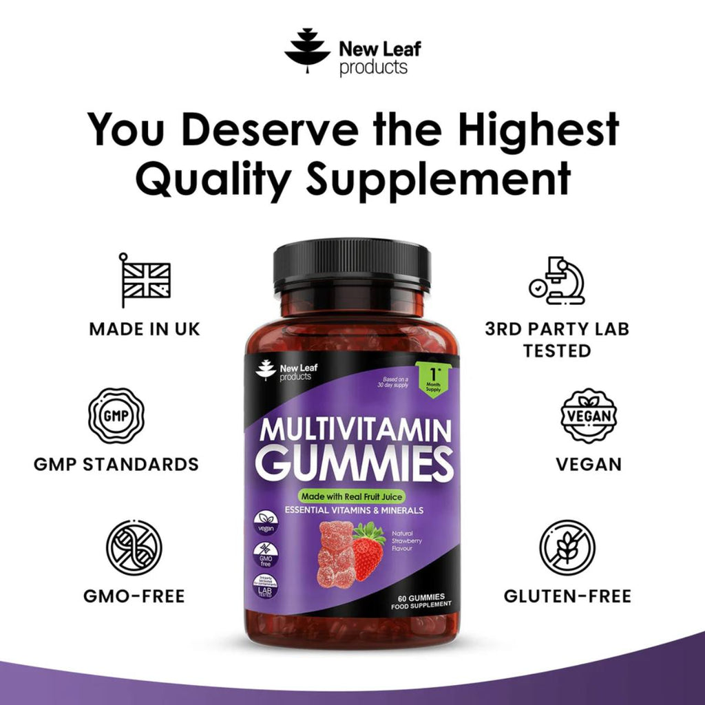 New Leaf Products Multivitamin Gummies for Adults – 1 month supply bottle, daily vitamins and minerals support