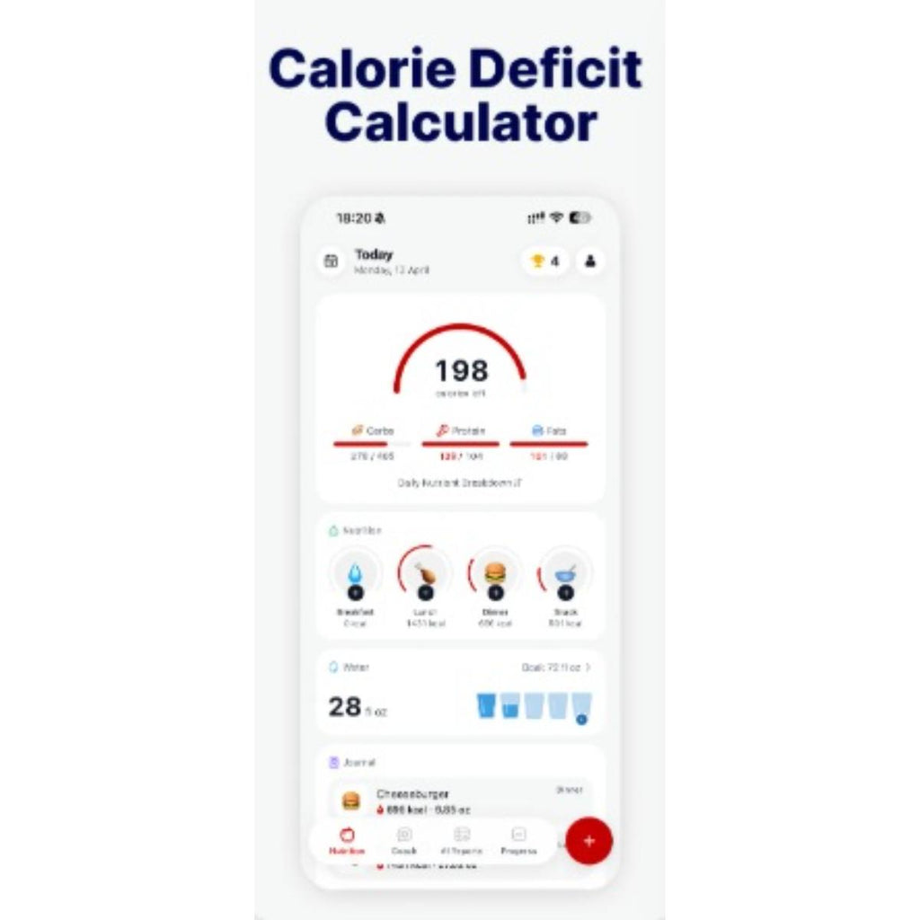 Calorie deficit calculator nutrinixy app on a smartphone screen with a white background
