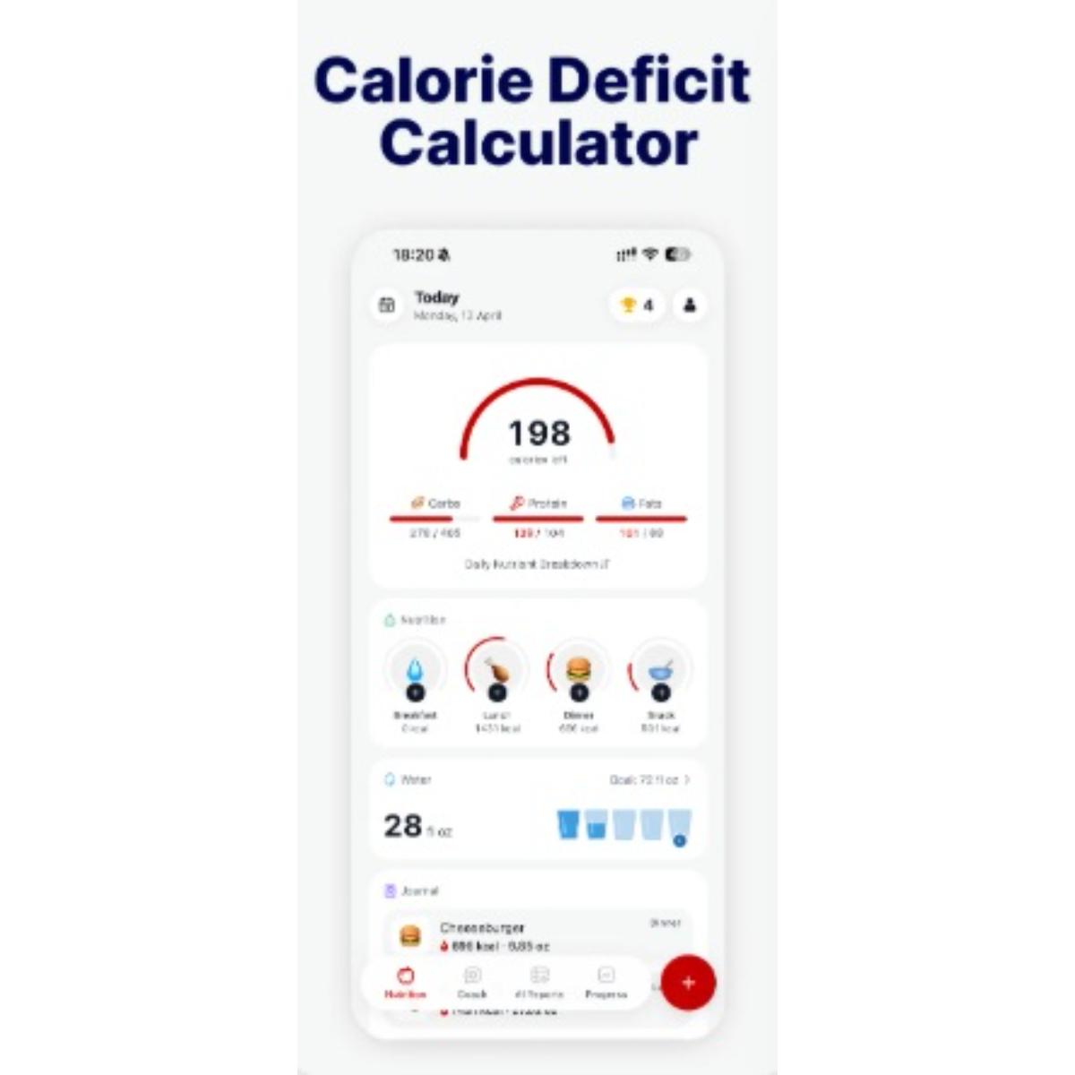 Calorie deficit calculator nutrinixy app on a smartphone screen with a white background