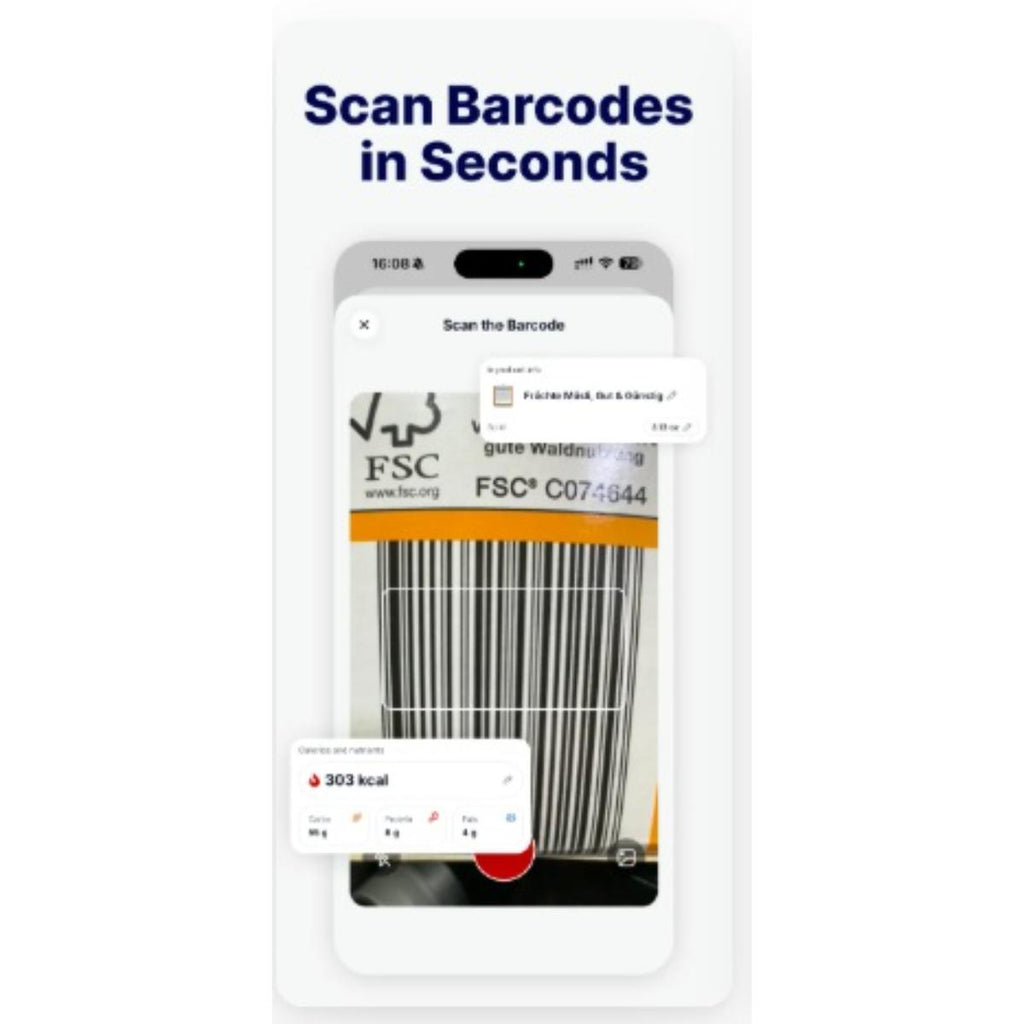 Smartphone scanning a barcode with app interface on a white background