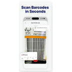 Smartphone scanning a barcode with app interface on a white background
