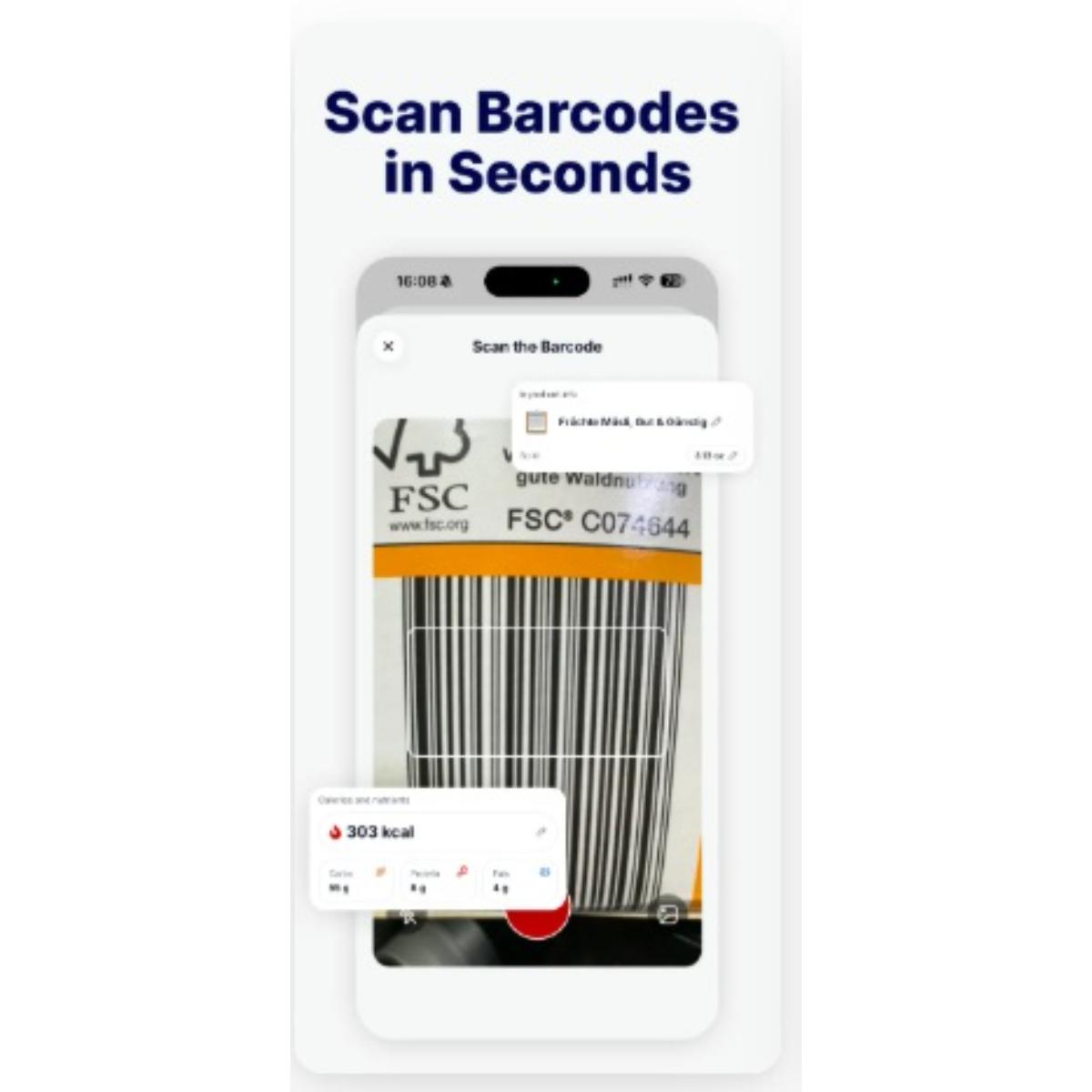 Smartphone scanning a barcode with app interface on a white background