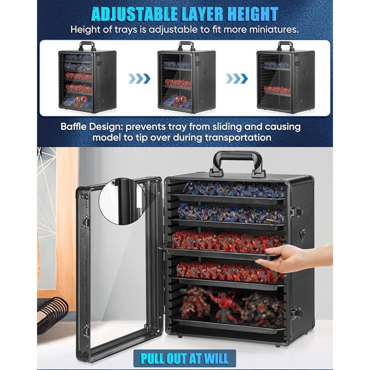 ONUEMP adjustable miniature carry case with 5 magnetic metal trays and shoulder strap
