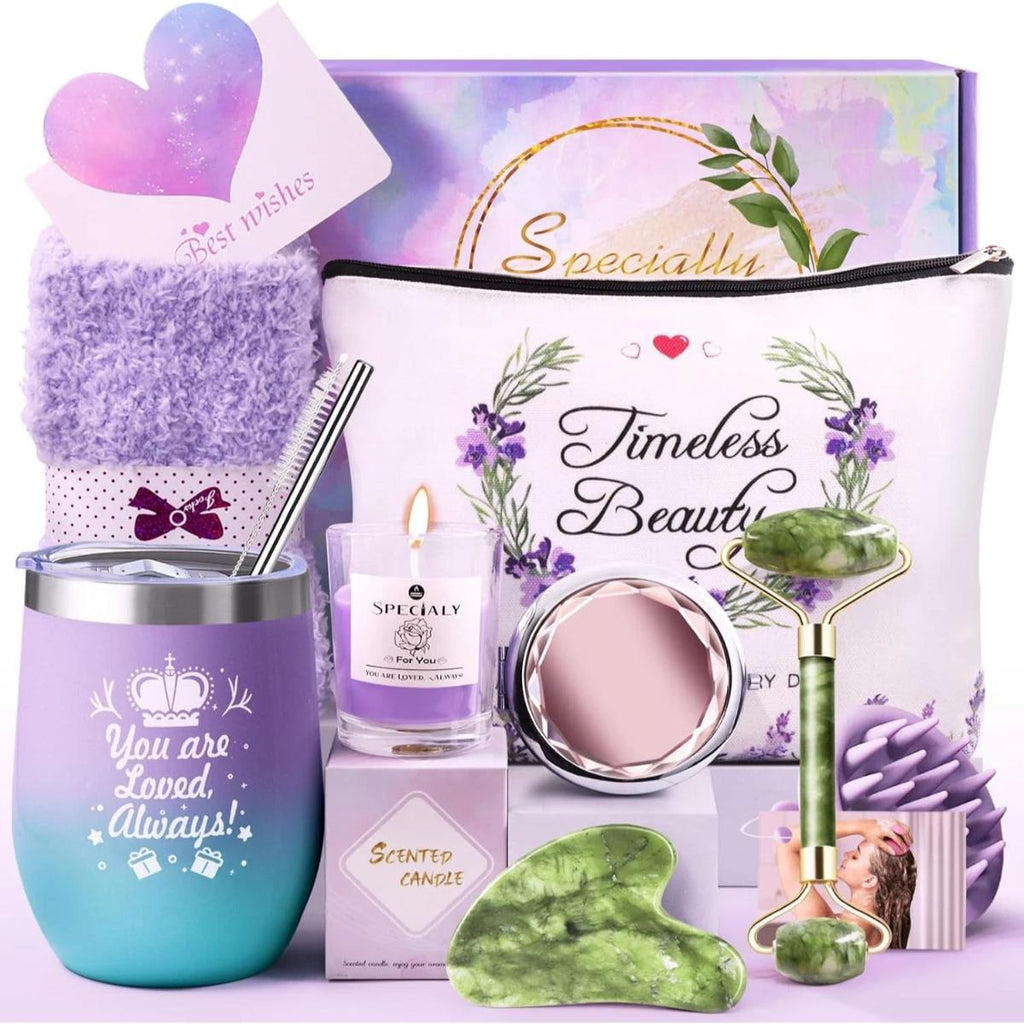 10‑piece women’s pamper gift set with spa and relaxation items in a gift box