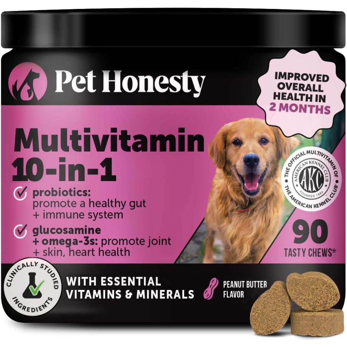 Dog multivitamin soft chews with glucosamine, chondroitin, probiotics and omega fish oil – 90 count