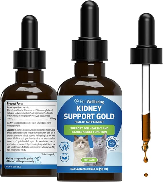 Pet Wellbeing Kidney Support Gold herbal kidney support supplement bottle
