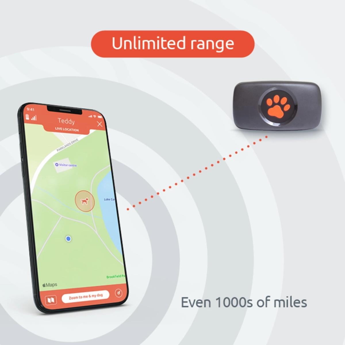 PitPat GPS dog tracker with no subscription, waterproof real-time pet tracking device for dog collars