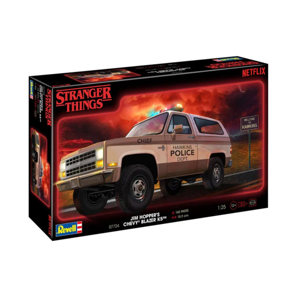 Revell 1985 Chevrolet K5 Blazer Stranger Things model kit box art 1:25 scale