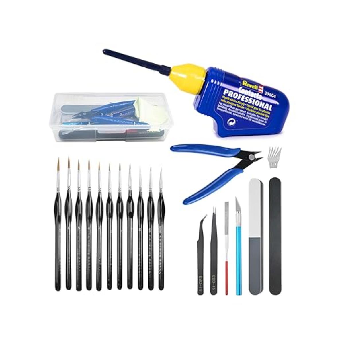 Revell Contacta 25g glue with 9-piece tool set and 11 paint brushes