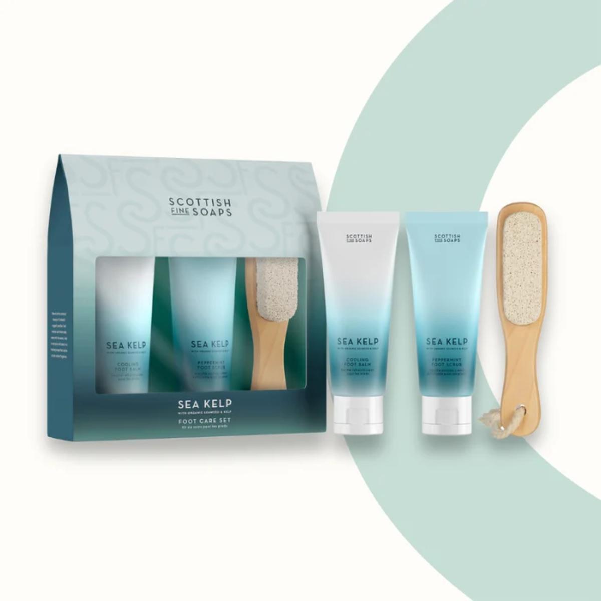 Sea Kelp Foot Care Set with foot scrub, balm, and pumice stone in gift packaging