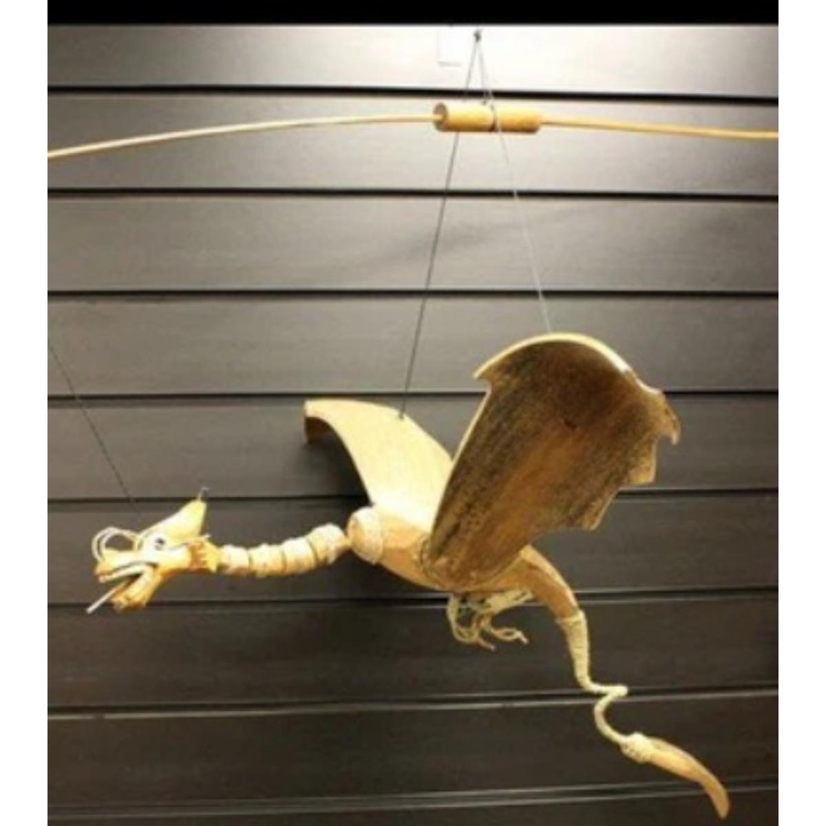 Handcrafted large natural coconut dragon mobile, 46cm hanging wall decor with boho tropical style
