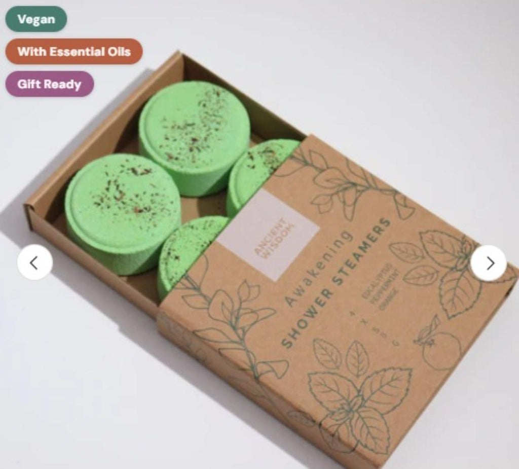 SHAMTAM Awakening Zen Shower Steamers aromatherapy essential oil wellness gift set with four vegan shower steamers