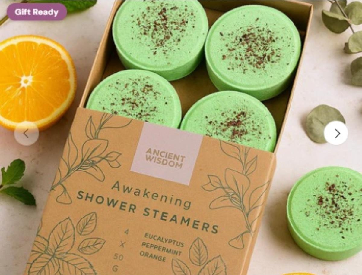 SHAMTAM Awakening Zen Shower Steamers aromatherapy essential oil wellness gift set with four vegan shower steamers