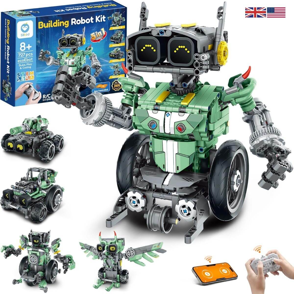 sillbird robot car building kit 5 in 1 stem remote control coding toy