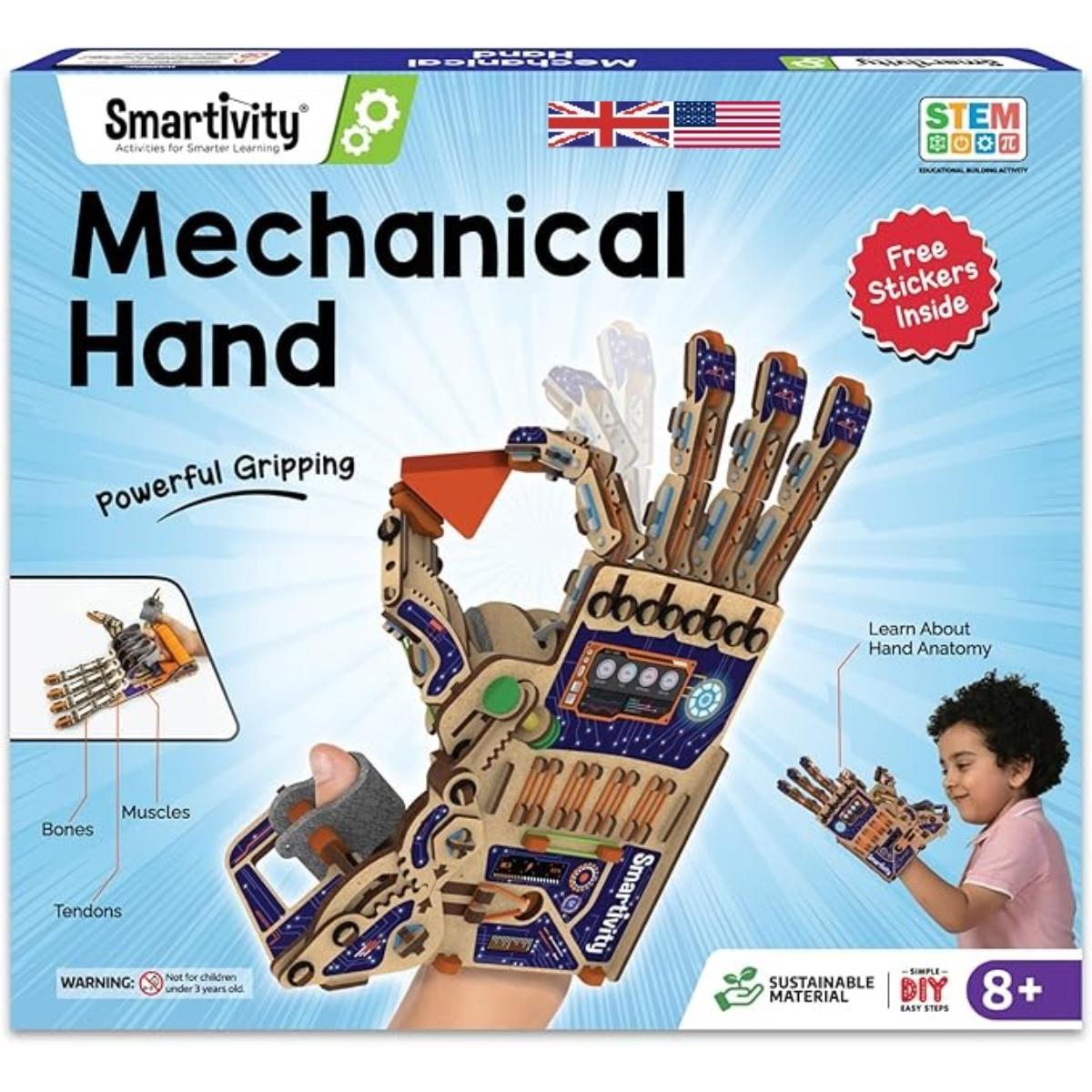 Smartivity DIY Robotic Mechanical Hand STEM kit for kids with buildable mechanical parts.