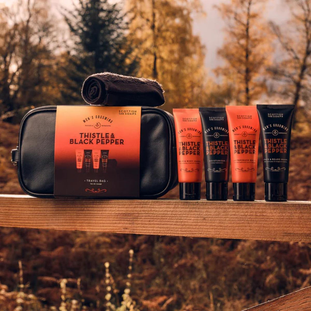 Thistle & Black Pepper grooming travel bag set