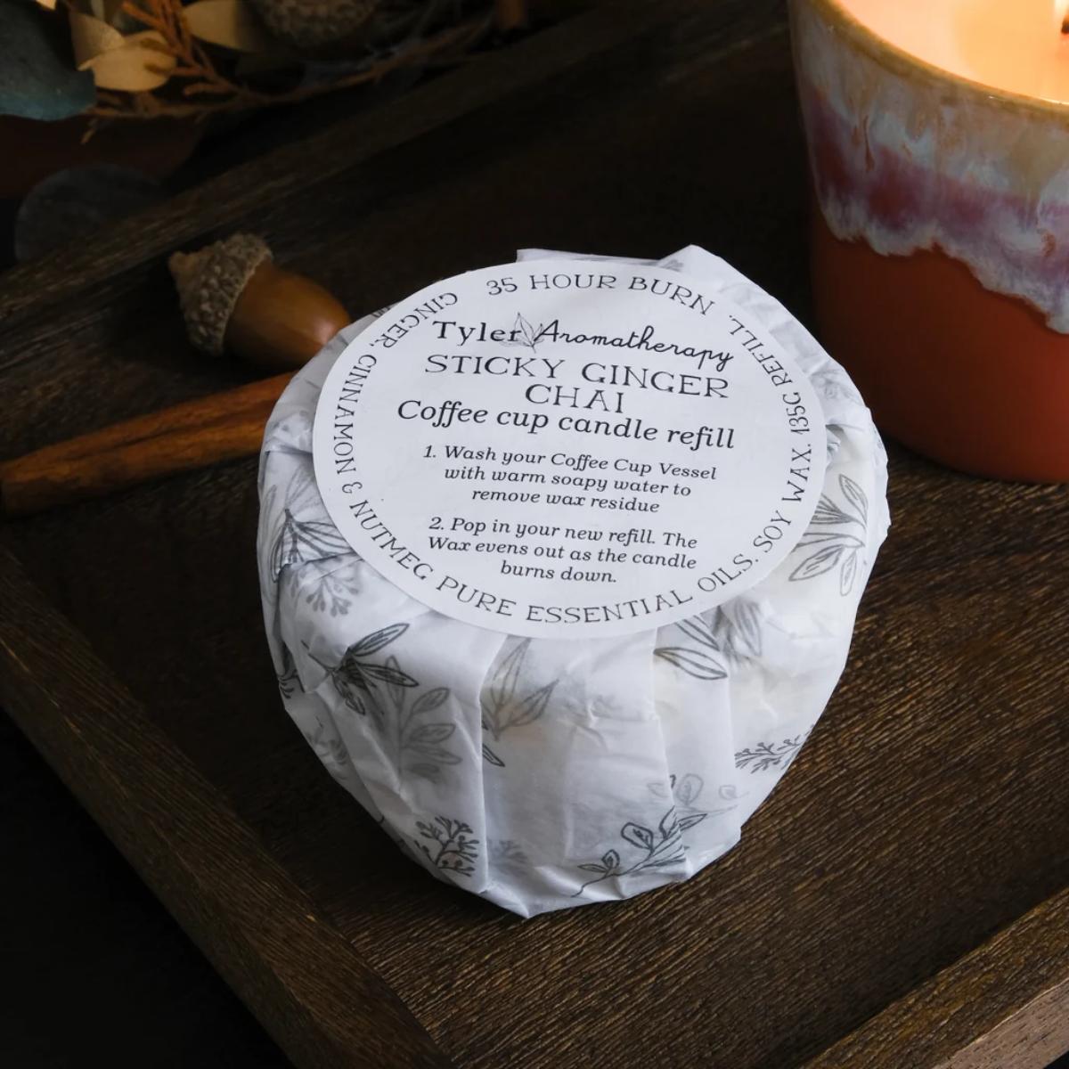 Sticky Ginger Chai Coffee Cup Candle Refill by Tyler Aromatherapy
