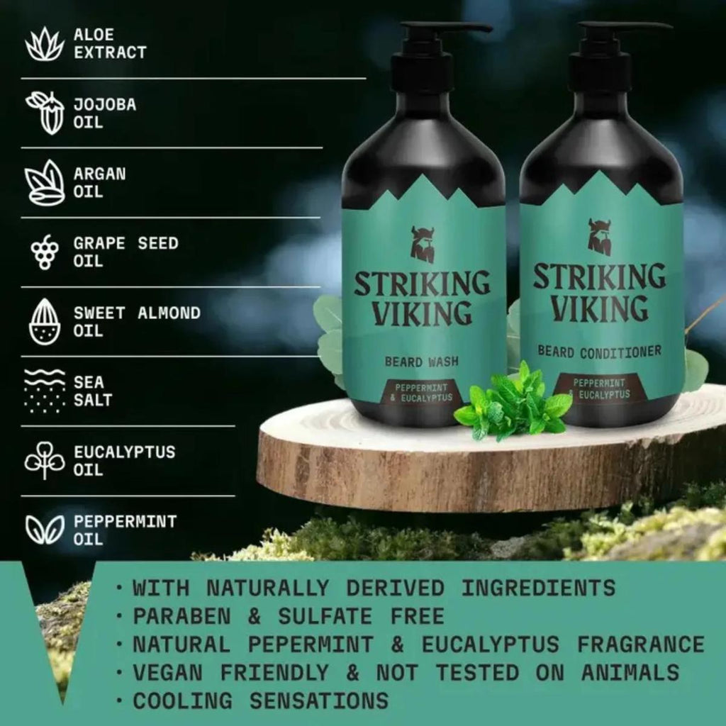 Striking Viking beard shampoo and conditioner set peppermint eucalyptus natural beard wash