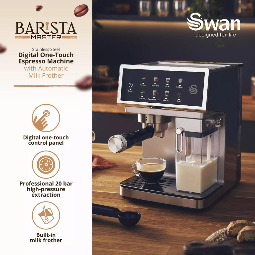 Swan Digital One-Touch Espresso Machine with milk frother