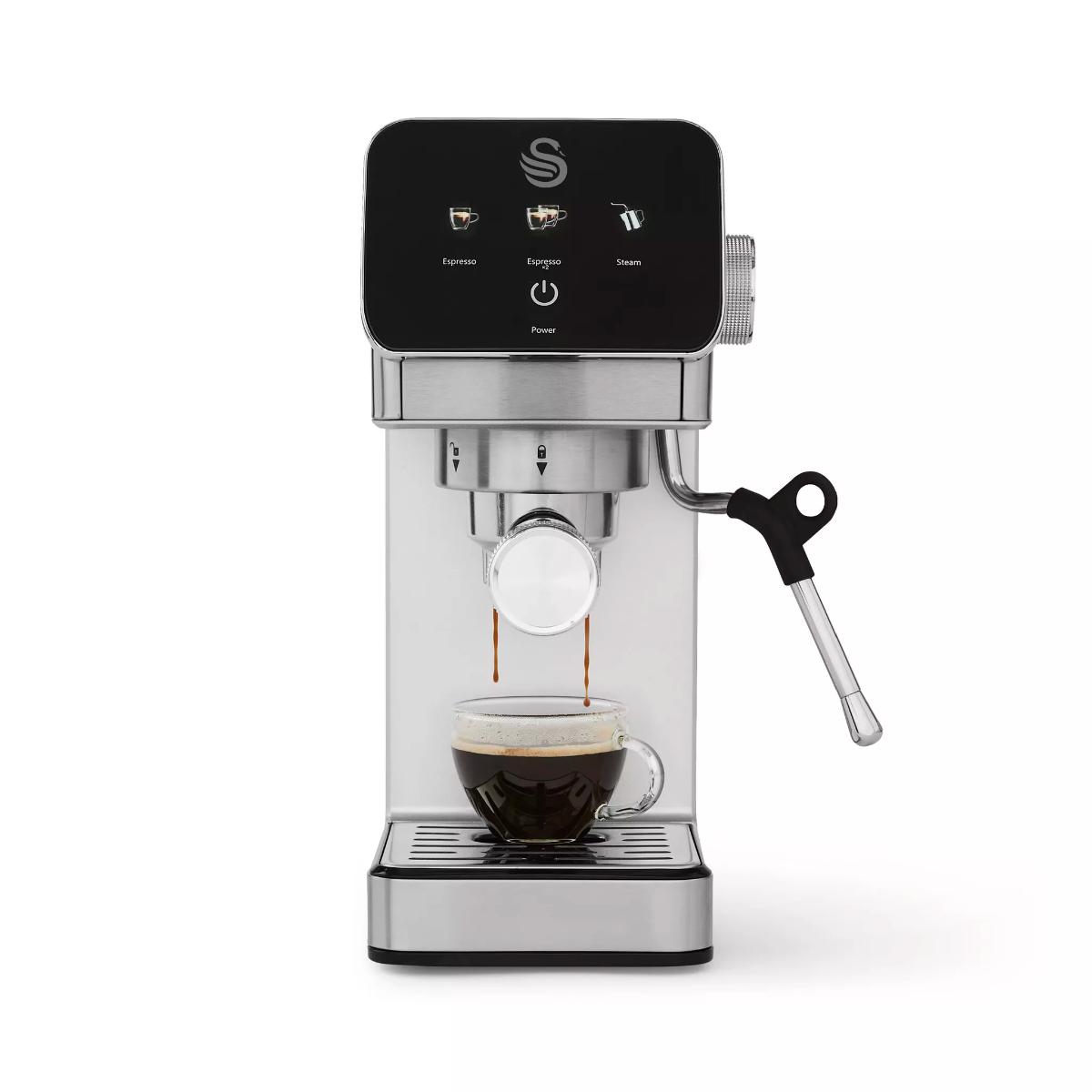 Swan Digital One-Touch Mini Espresso Machine stainless steel