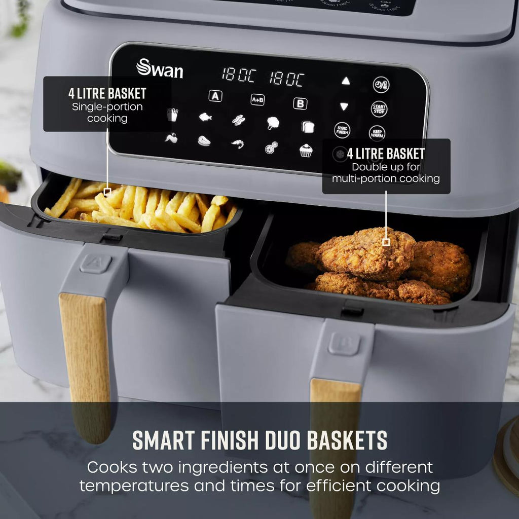 8 litre Swan Duo air fryer front view with baskets