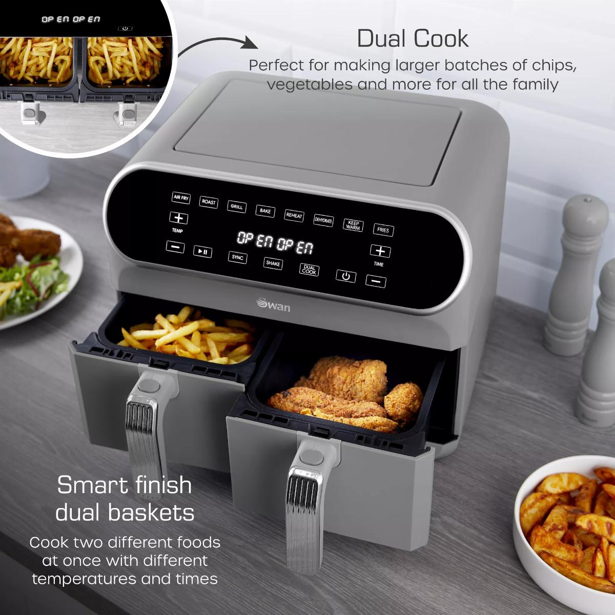Swan Retro 8L Dual Basket Air Fryer with two 4 litre baskets