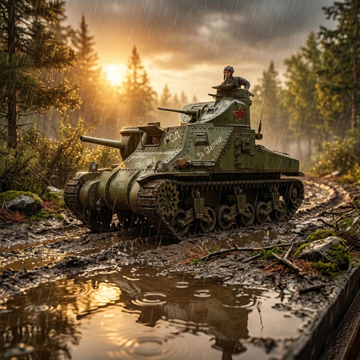 Takom TAK02089 1/35 M3 Lee Mid Production model kit warm sun with Heavy rain, puddles elements