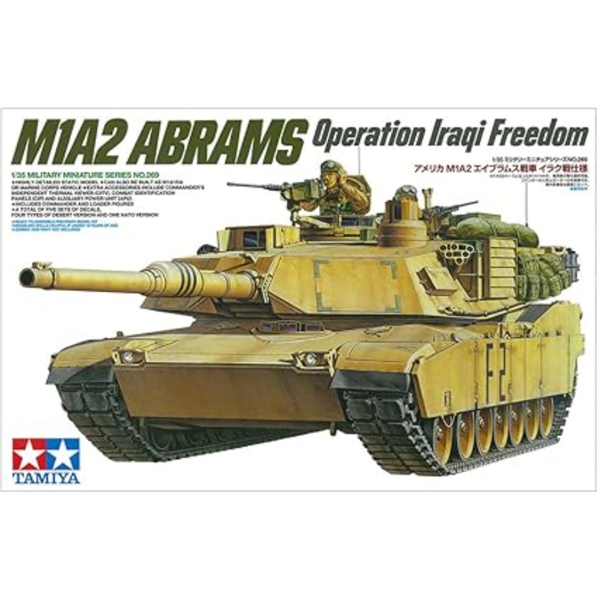 Tamiya 1:35 M1A2 Abrams Operation Iraqi Freedom model kit box art
