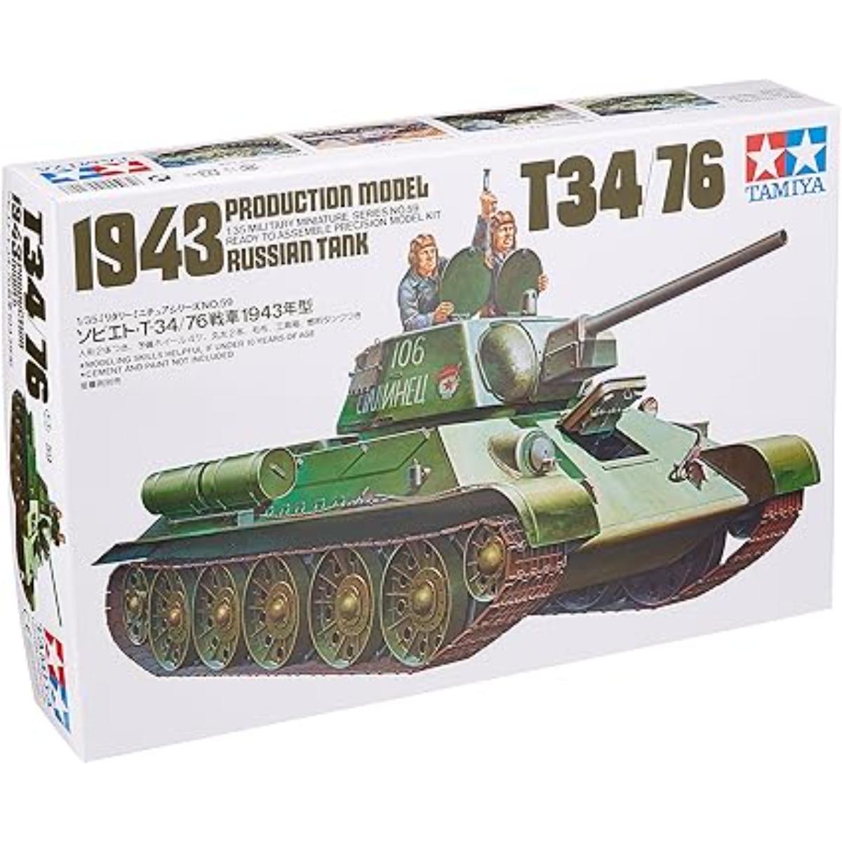Tamiya 1:35 WWII Russian T-34/76 Tank Model Kit (1942/43 version) box
