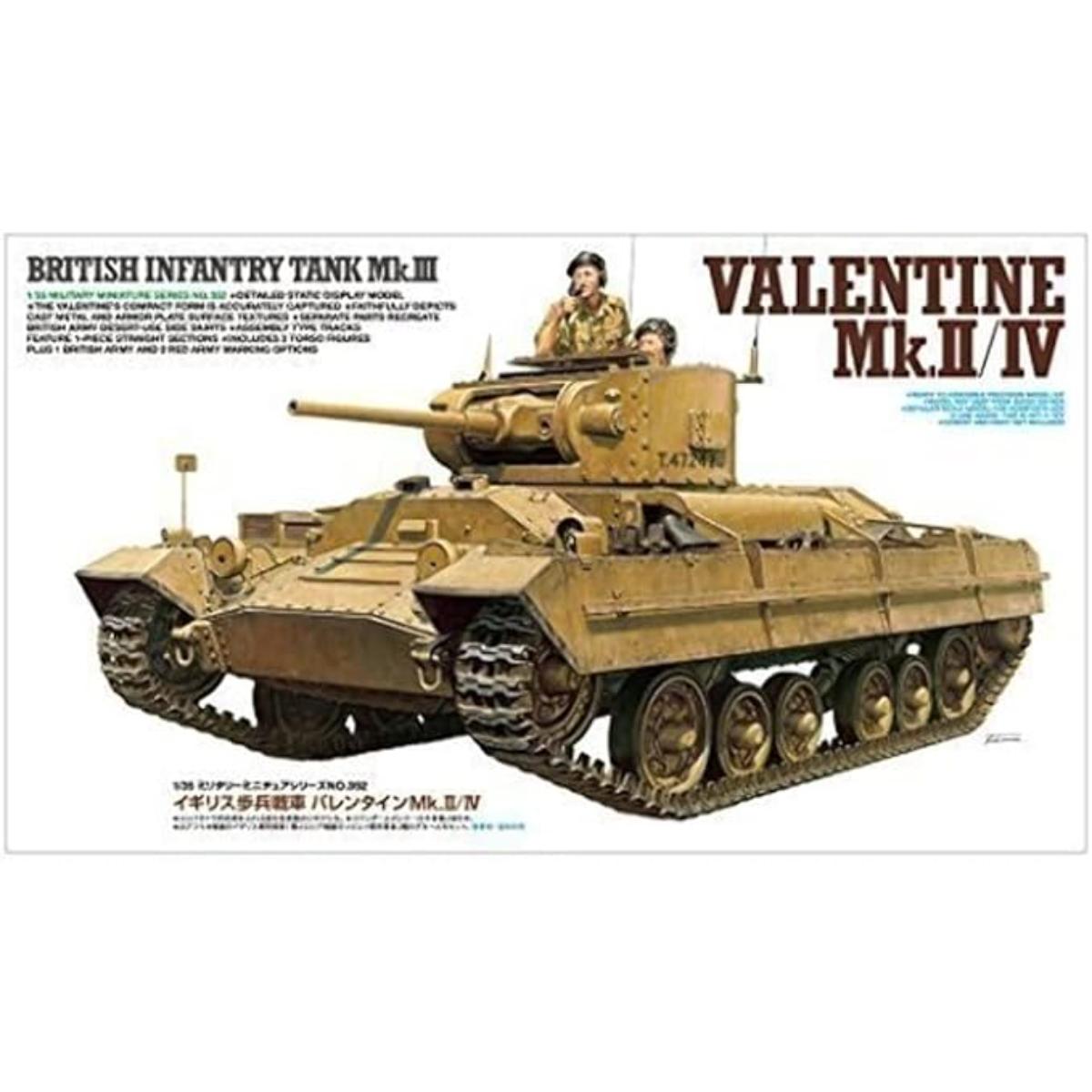 Tamiya 1:35 Valentine Mk.II/IV British Infantry Tank model kit box art
