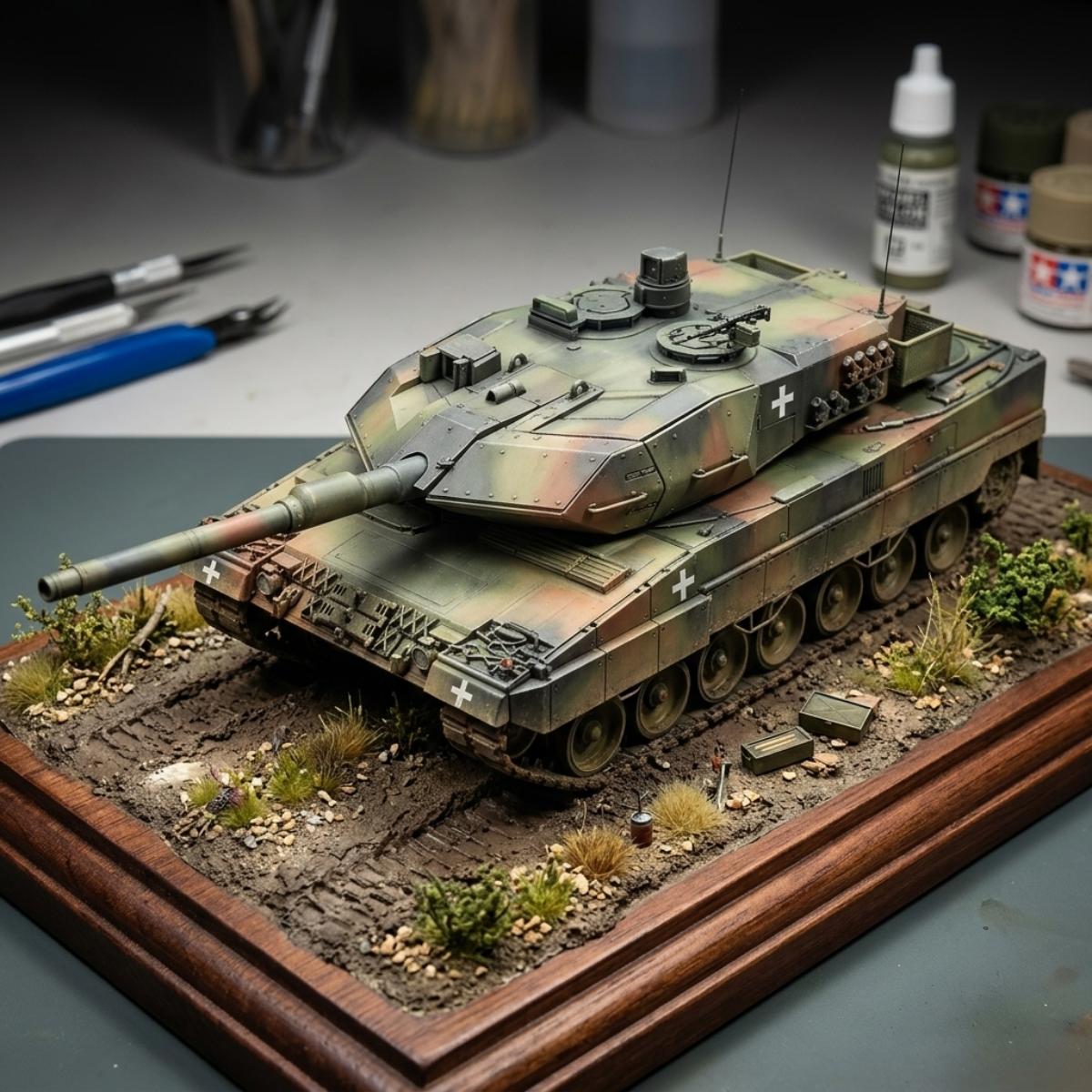 Tamiya Leopard 2 A7V model kit 1/35 assembled side view