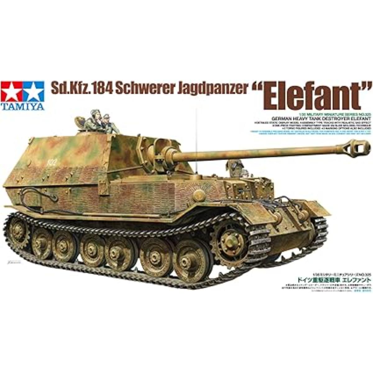 Tamiya Elefant heavy tank destroyer model kit box art and detailed build images

