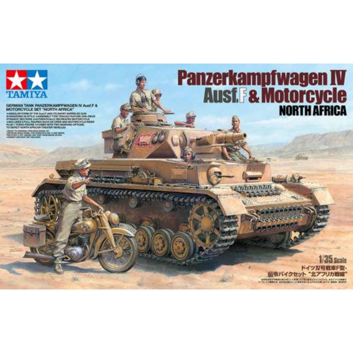 Tamiya 1/35 scale German WWII Pz.Kpfw. IV Ausf. F tank model kit fully assembled with diorama details