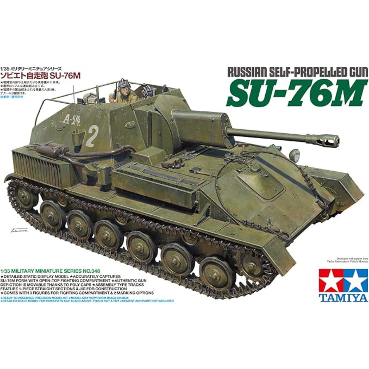 Tamiya 1:35 SU-76M Russian Self-Propelled Gun model kit with open-top fighting compartment