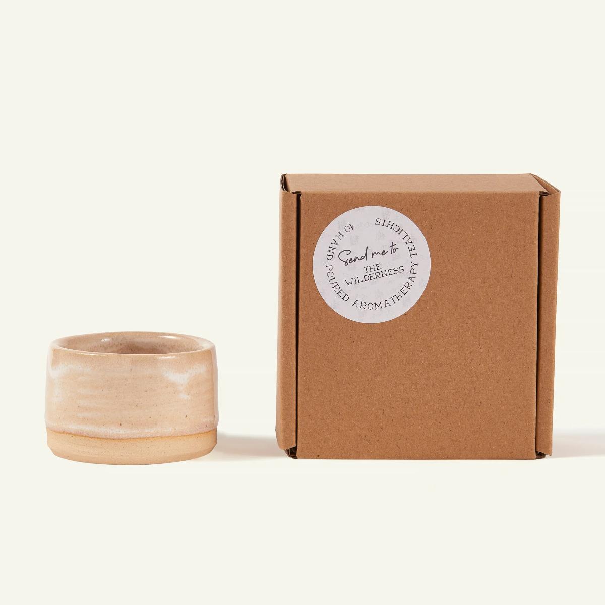 The Mountains ceramic tealight holder and soy tealights set