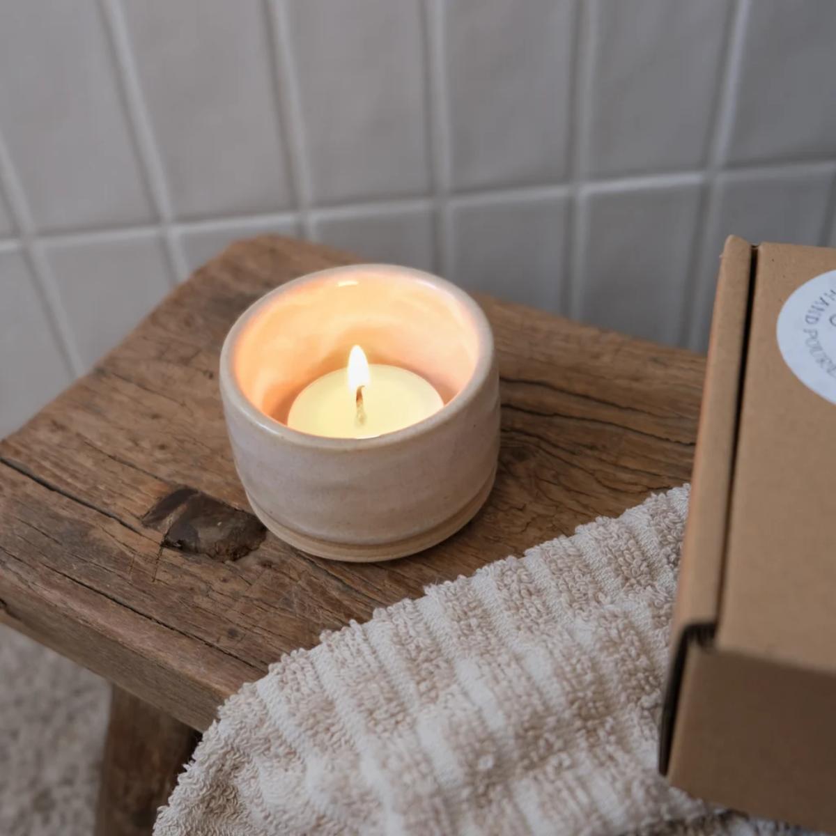 The Mountains ceramic tealight holder and soy tealights set