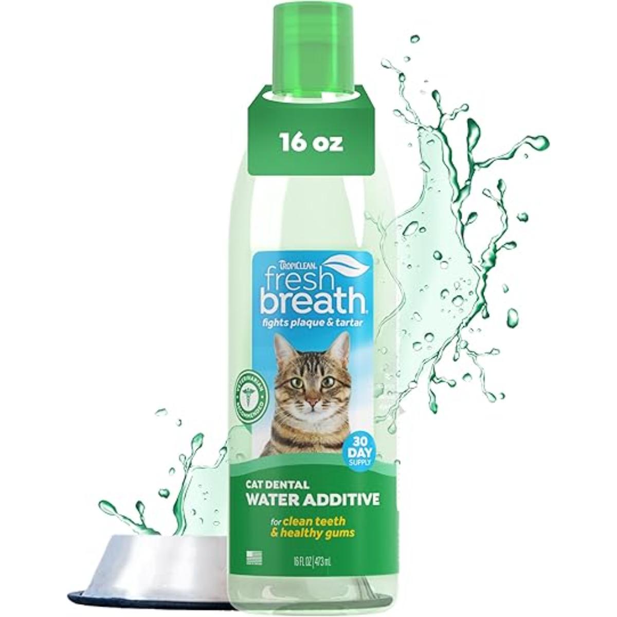 TropiClean Fresh Breath for Cats – 473ml Water Additive for Dental Health