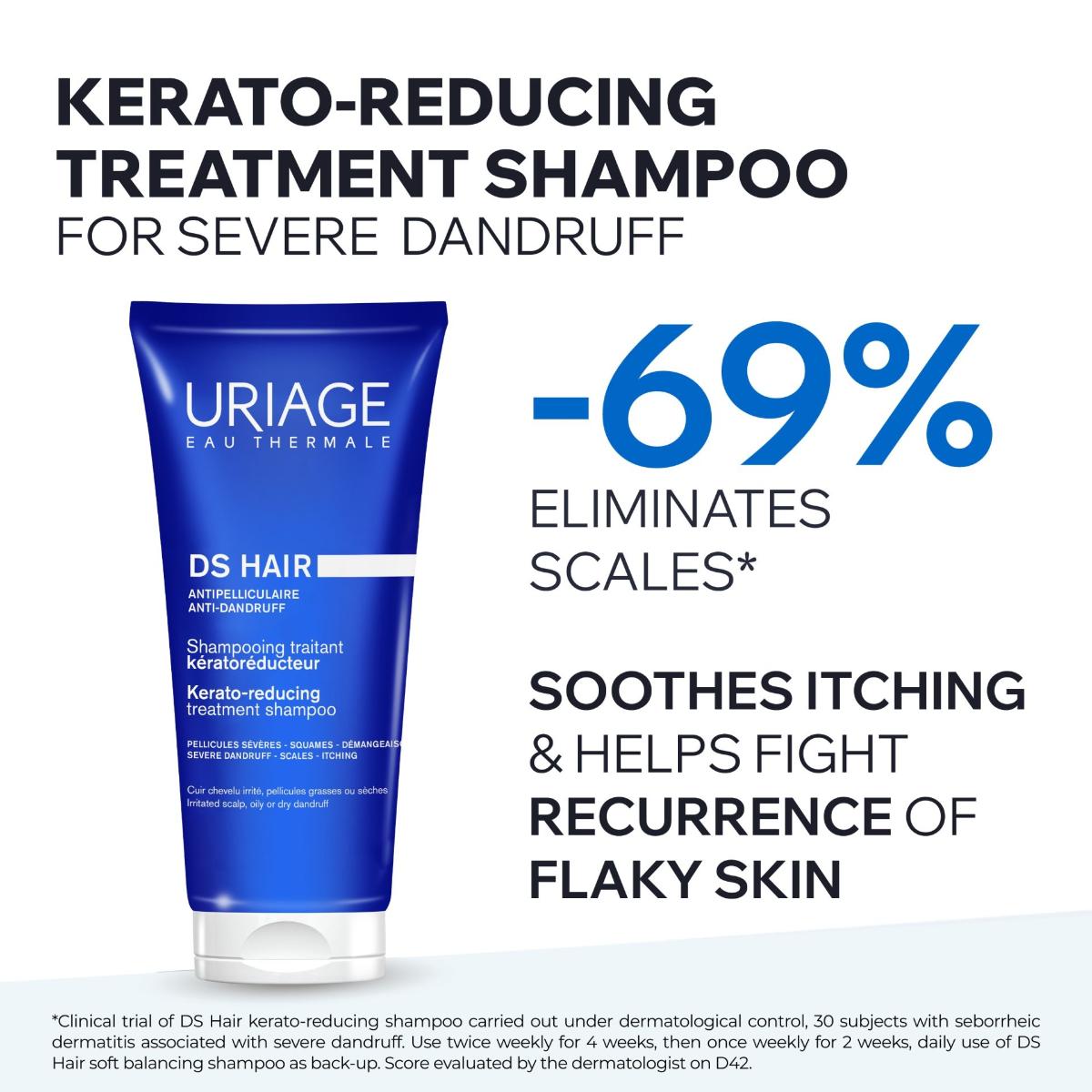 Uriage DS Hair Kerato-Reducing Treatment Shampoo 150ml for Dandruff and Sensitive Scalp