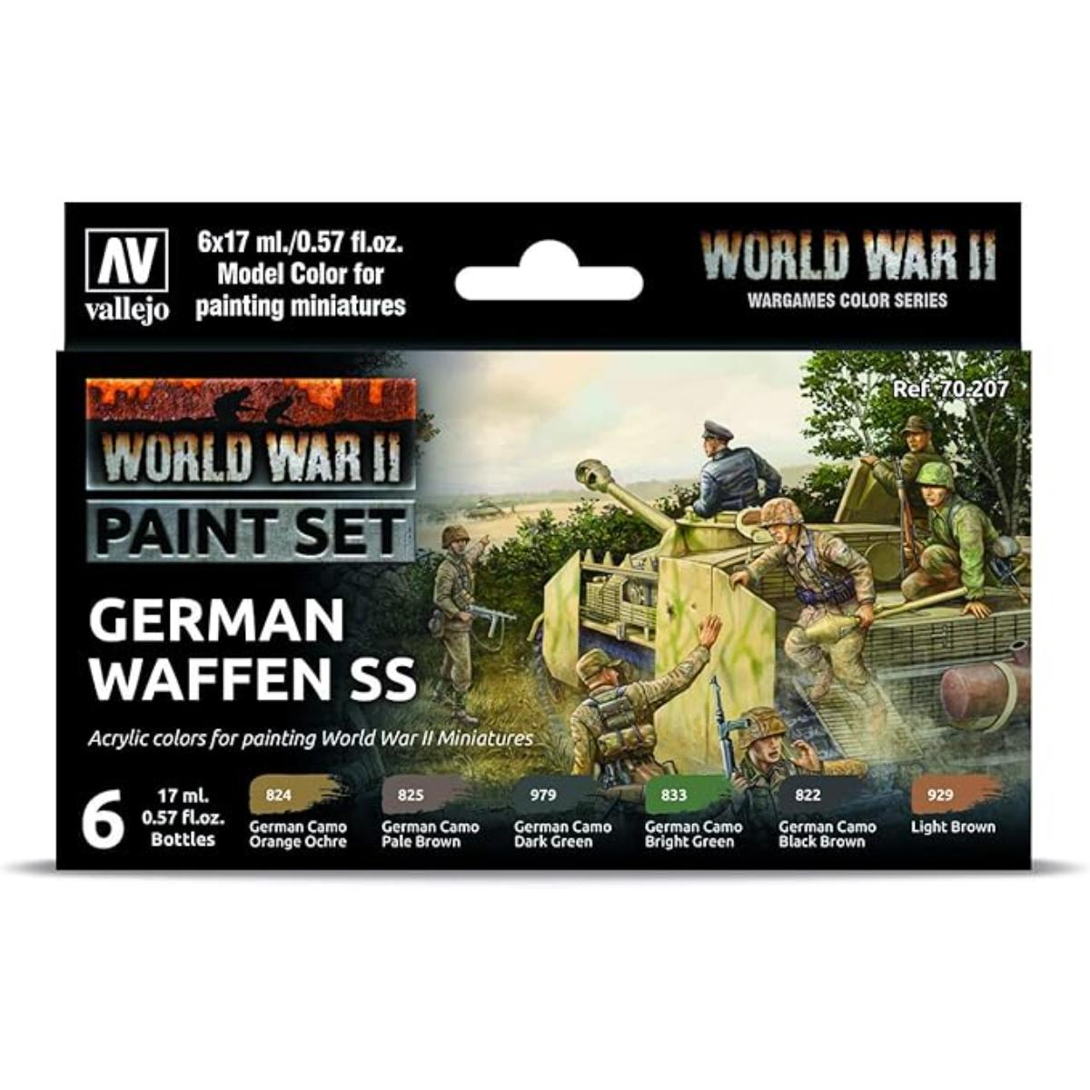 Vallejo Model Color WWII German Waffen SS Paint Set – six 17 ml acrylic bottles
