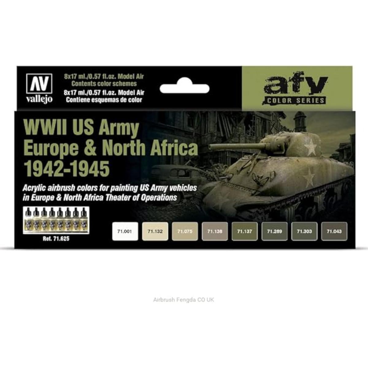 Vallejo Model Air WWII US Army Europe & North Africa paint set – eight 17 ml bottles
