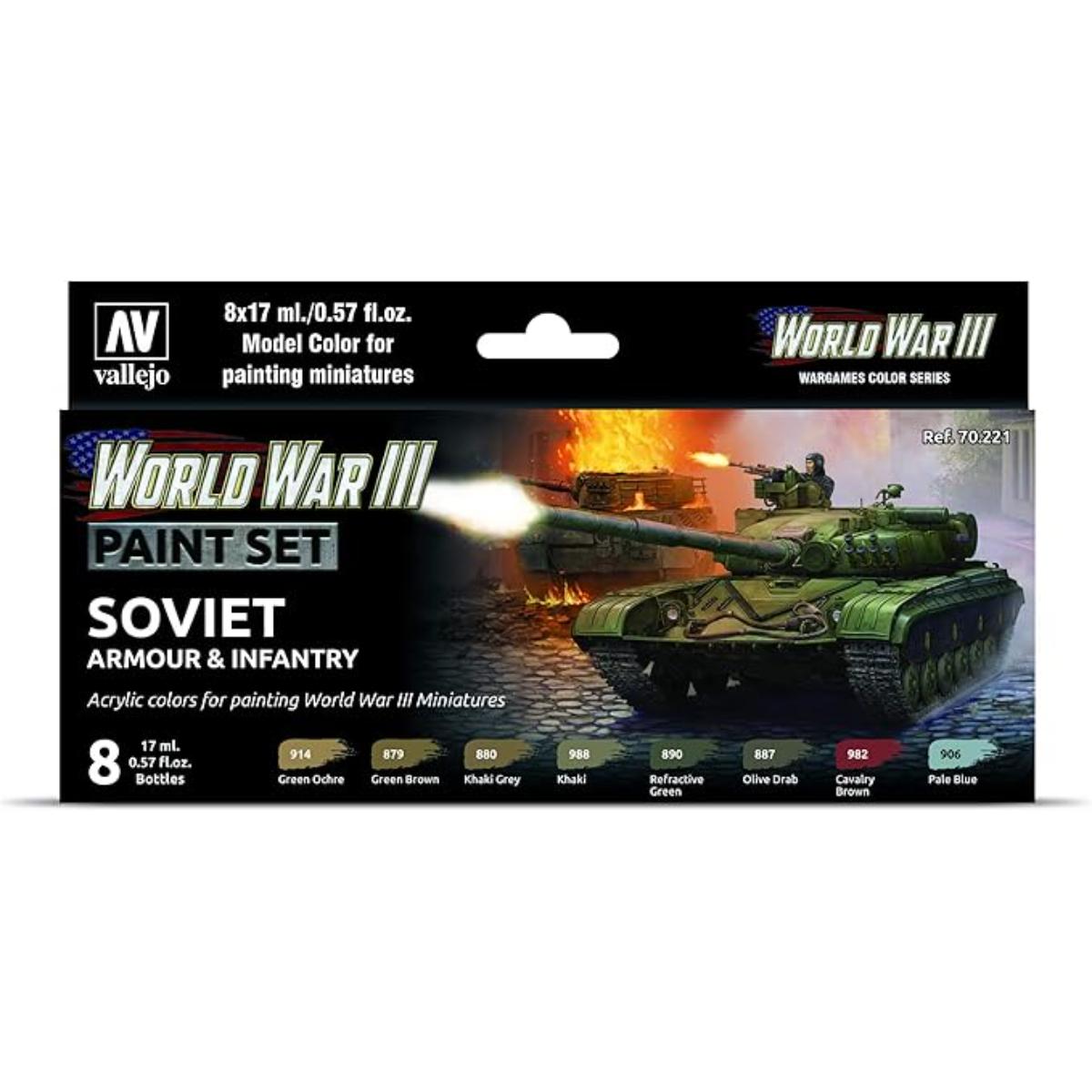 Vallejo WWIII Soviet Armour & Infantry Paint Set – eight 17 ml bottles
