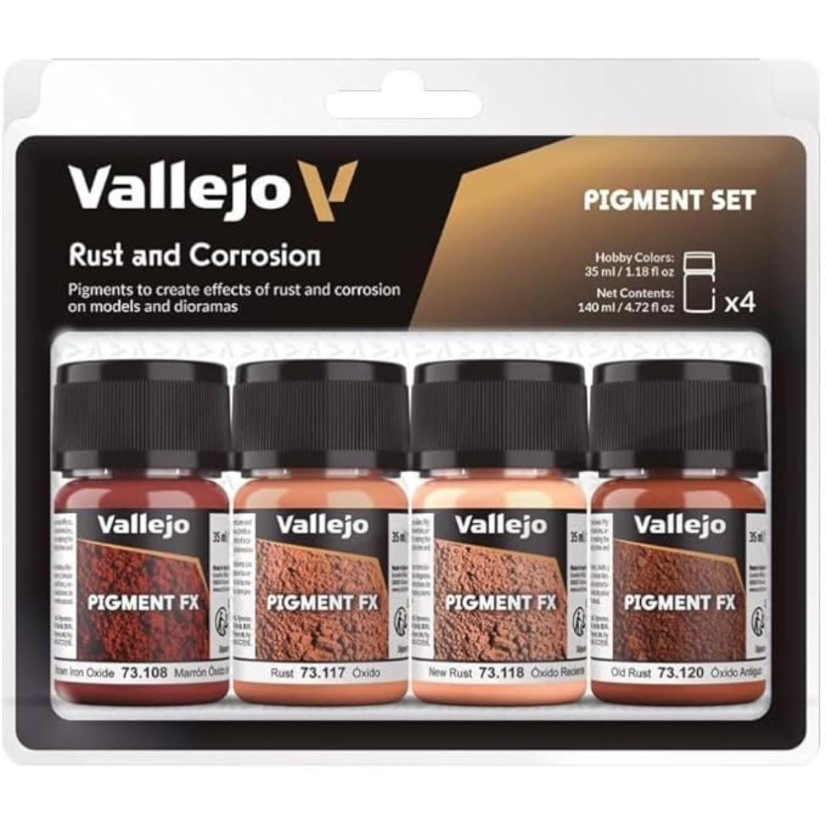Vallejo Rust & Corrosion Pigment Set – four earth-tone acrylic pigments 35 ml each

