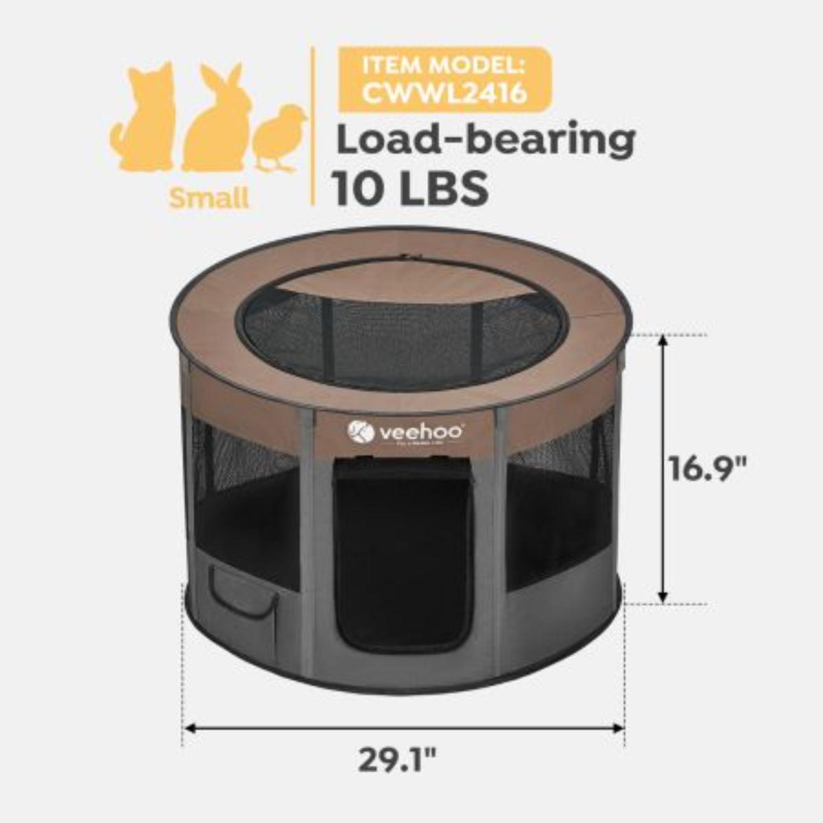 Veehoo Foldable Portable Pet Playpen brown colour front view