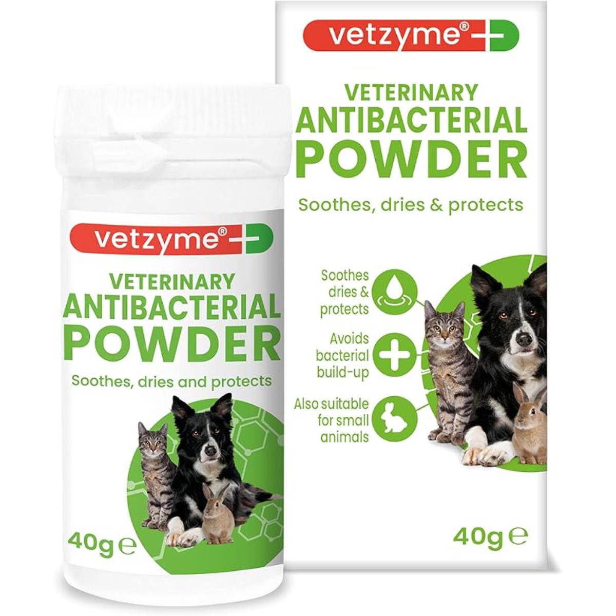 Vetzyme Antibacterial Powder 40g for Dogs, Cats and Small Pets – Skin Soothing and Protection Powder