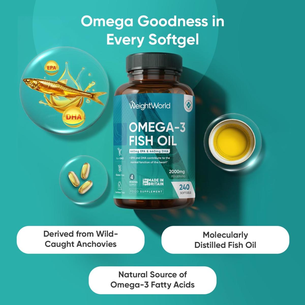 omega 3 fish oil 3000mg capsules high strength EPA DHA 240 softgels bottle
