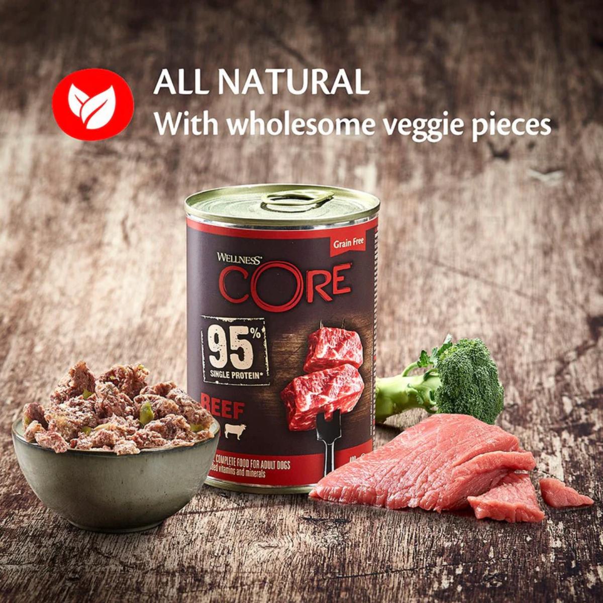 wellness core 95 beef broccoli wet dog food tin