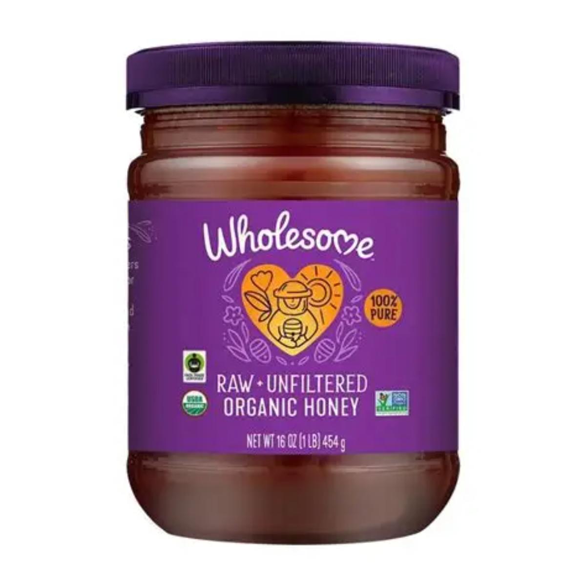 Wholesome Raw Unfiltered Organic Honey 16 oz bottle natural sweetener