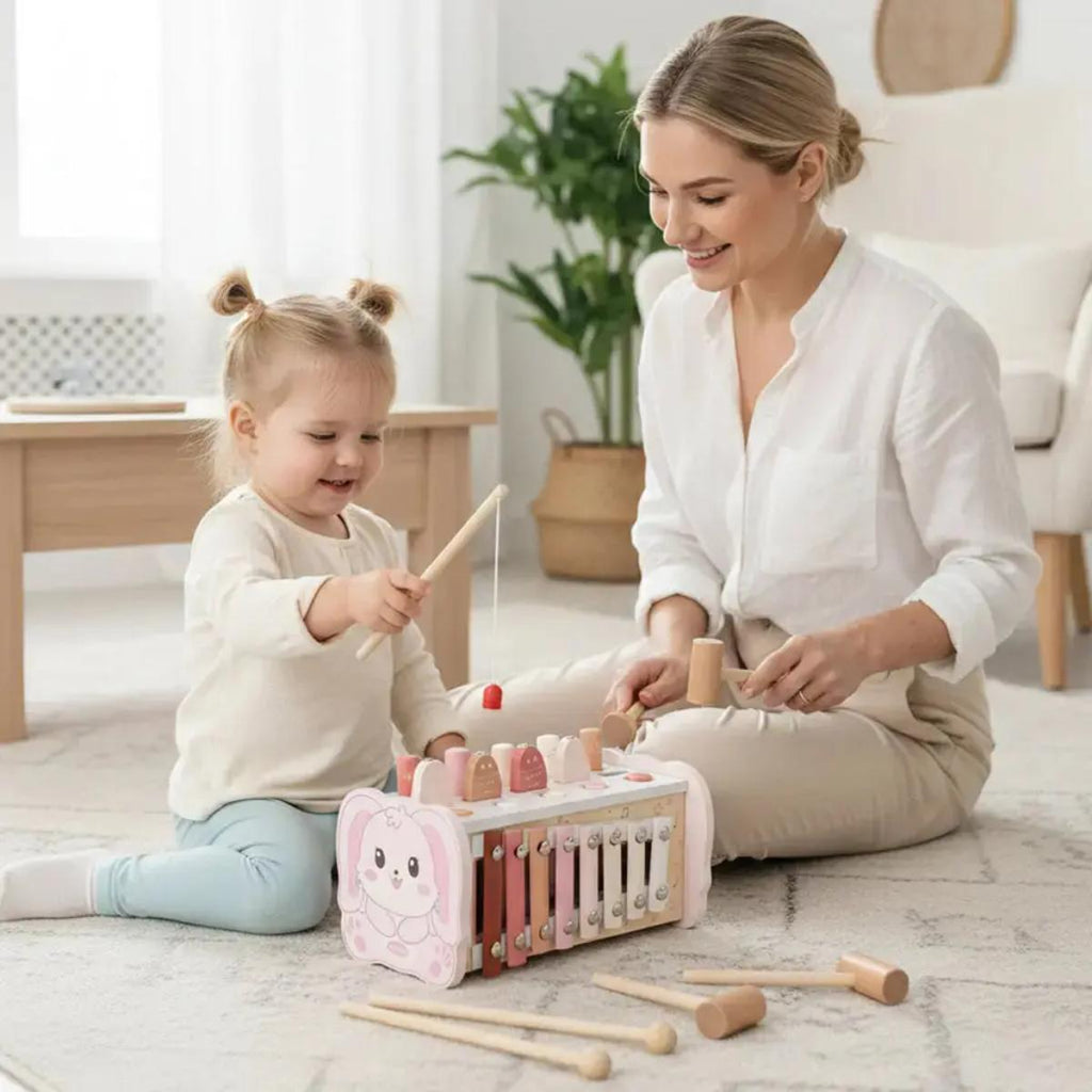 Joyreal Montessori Musical Hammer Set Wooden Toy with Xylophone and Fishing Game for Toddlers