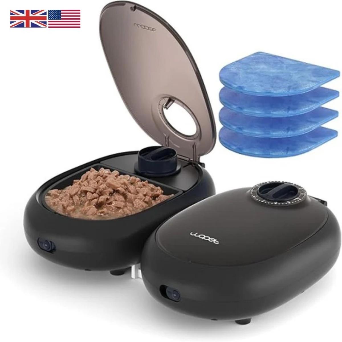 WOPET FT60 automatic wet food feeder for cats with dual trays and ice pack