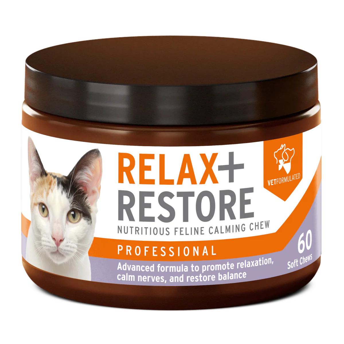 Relax & Restore calming supplement for cats in resealable pouch